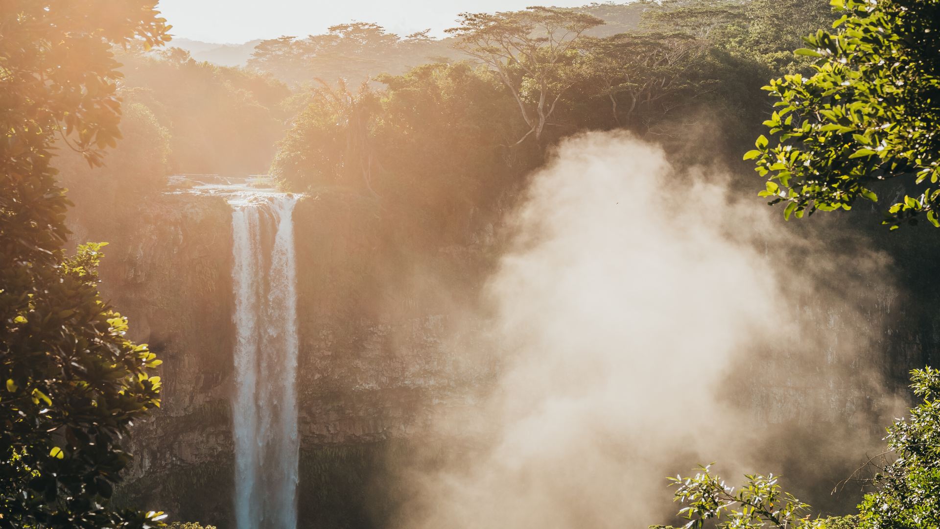Scenic view of Chamarel Waterfall in the heart of tropical landscape